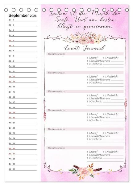 Produktbild: Geburtstagsplaner Boho Rosa - F&uuml;r Termine, Geschenke, Eventdetails & mehr (Tischkalender 2026 DIN A5 hoch), CALVENDO Monatskalender