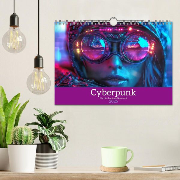 Produktbild: Cyberpunk - Hochtechnisierte Neonwelt (Wandkalender 2026 DIN A4 quer), CALVENDO Monatskalender