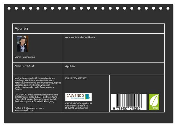 Produktbild: Apulien (Tischkalender 2026 DIN A5 quer), CALVENDO Monatskalender