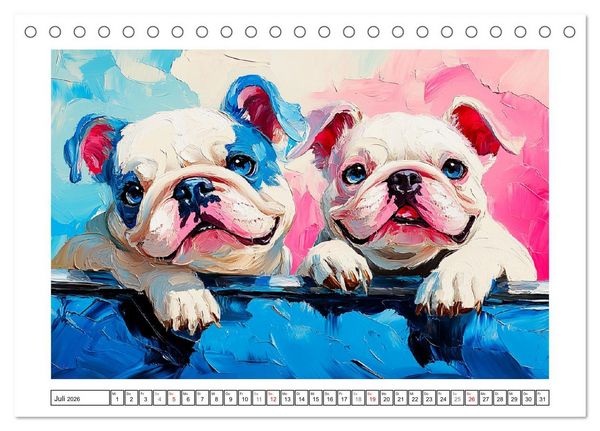 Produktbild: Bulldoggen Paintings. K&uuml;nstlerische Hundeportr&auml;ts im leuchtenden &Ouml;lgem&auml;lde-Stil (Tischkalender 2026 DIN A5 quer), CALVENDO Monatskalender