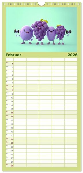 Produktbild: Familienplaner 2026 - Vegane Power - Kalender f&uuml;r Veganer, Vegetarier und alle Pflanzenfans mit 5 Spalten (Wandkalender, 21 x 45 cm) CALVENDO