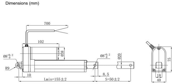 Produktbild: TRU COMPONENTS Elektrozylinder TC24-50-1000 TC-13492788 Hubl&auml;nge 50 mm Schubkraft 1000 N 24 V/DC 1 St.