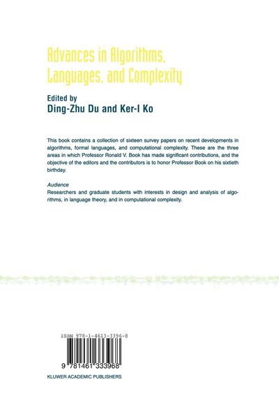 Produktbild: Advances in Algorithms, Languages, and Complexity