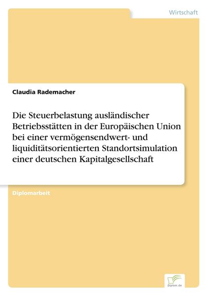Produktbild: Die Steuerbelastung ausl&auml;ndischer Betriebsst&auml;tten in der Europ&auml;ischen Union bei