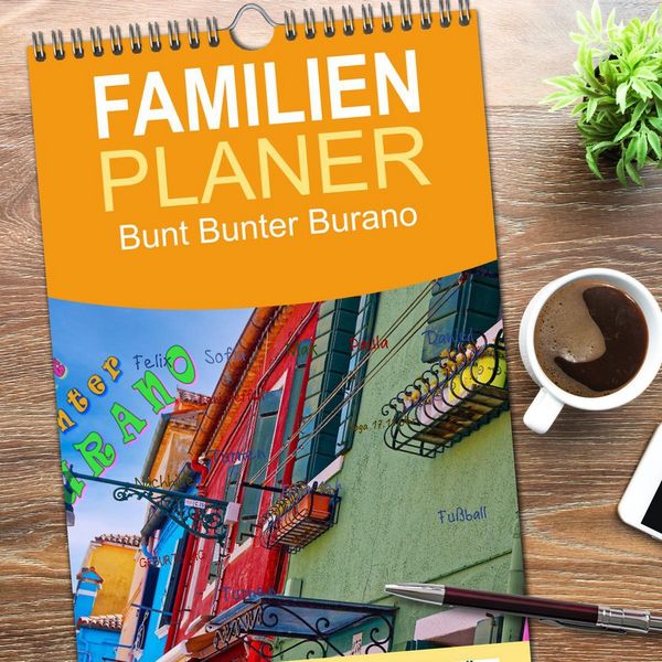 Produktbild: Familienplaner 2026 - Bunt Bunter Burano mit 5 Spalten (Wandkalender, 21 x 45 cm) CALVENDO