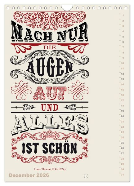Produktbild: Die sch&ouml;nsten Lebensweisheiten Typo - Kalender (Wandkalender 2026 DIN A4 hoch), CALVENDO Monatskalender