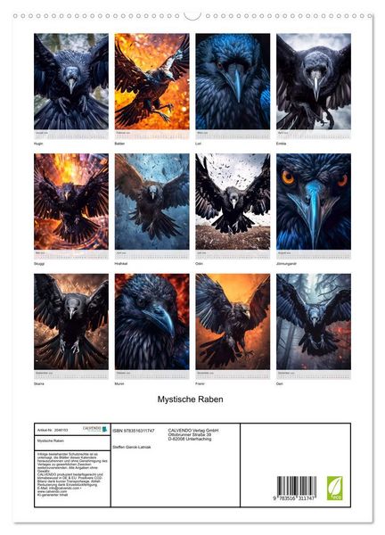 Produktbild: Mystische Raben (hochwertiger Premium Wandkalender 2026 DIN A2 hoch), Kunstdruck in Hochglanz