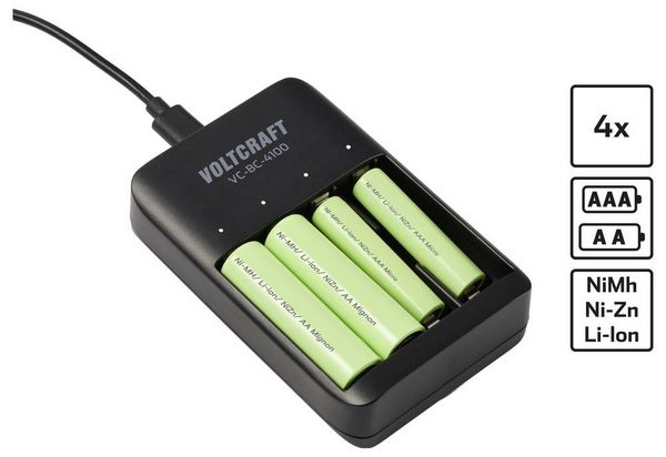 Produktbild: VOLTCRAFT VC-BC-4100 Rundzellen-Ladeger&auml;t NiMH, NiZn, LiIon Mignon (AA), Micro (AAA)
