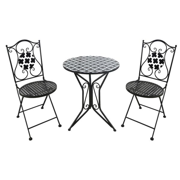 Produktbild: HTI-Living Sitzgruppe Metall schwarz Black and White Tisch mit 2 St&uuml;hlen Balkon Set