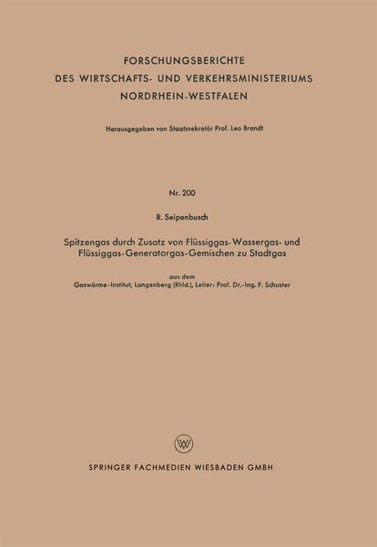 Produktbild: Spitzengas durch Zusatz von Fl&uuml;ssiggas- Wassergas- und Fl&uuml;ssiggas-Generatorgas-Gemischen zu Stadtgas