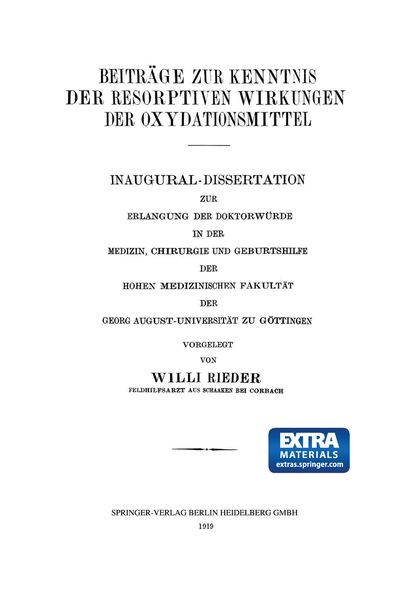 Produktbild: Beitr&auml;ge zur Kenntnis der Resorptiven Wirkungen der Oxydationsmittel