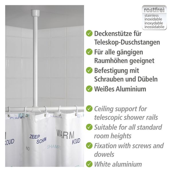 Produktbild: Deckenst&uuml;tze f&uuml;r Duschstange Wei&szlig; 57 cm, f&uuml;r Stangen mit &Oslash; 2 / 2,5 cm
