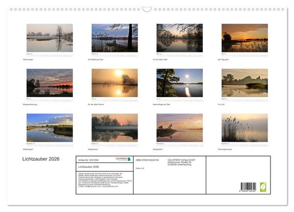 Produktbild: Lichtzauber 2026 (Wandkalender 2026 DIN A2 quer), CALVENDO Monatskalender