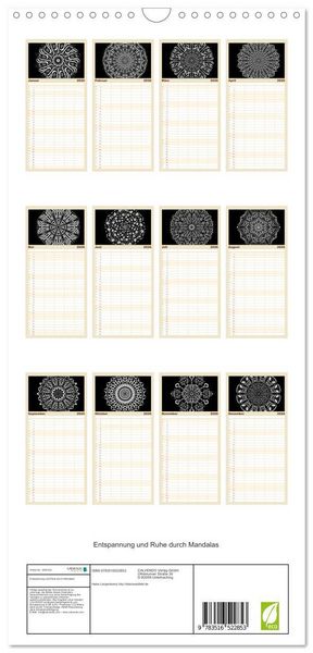 Produktbild: Familienplaner 2026 - Entspannung und Ruhe durch Mandalas mit 5 Spalten (Wandkalender, 21 x 45 cm) CALVENDO