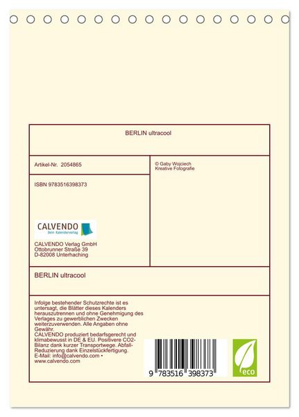 Produktbild: BERLIN ultracool (Tischkalender 2026 DIN A5 hoch), CALVENDO Monatskalender