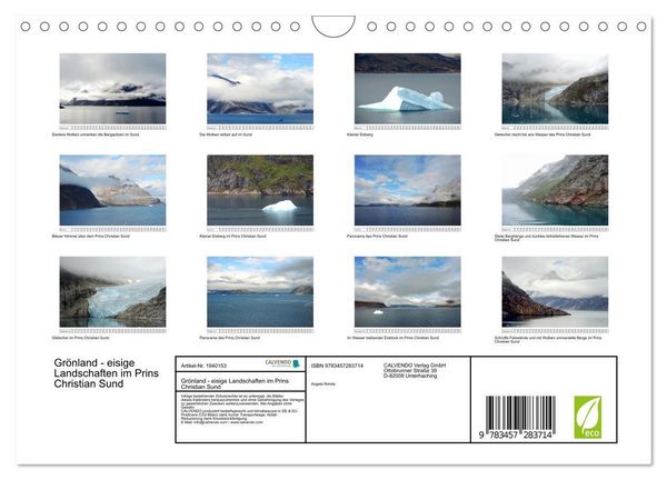 Produktbild: Gr&ouml;nland - eisige Landschaften im Prins Christian Sund (Wandkalender 2026 DIN A4 quer), CALVENDO Monatskalender