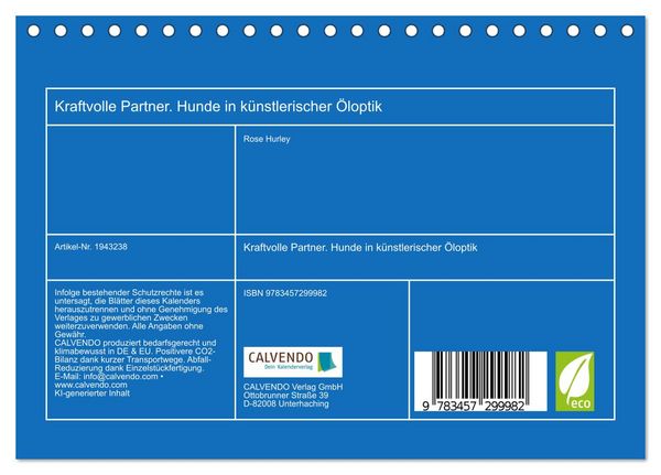 Produktbild: Kraftvolle Partner. Hunde in k&uuml;nstlerischer &Ouml;loptik (Tischkalender 2026 DIN A5 quer), CALVENDO Monatskalender