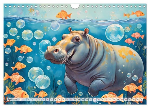 Produktbild: Hippos bekennen Farbe - kunterbunter Nilpferdspa&szlig; (Wandkalender 2026 DIN A4 quer), CALVENDO Monatskalender