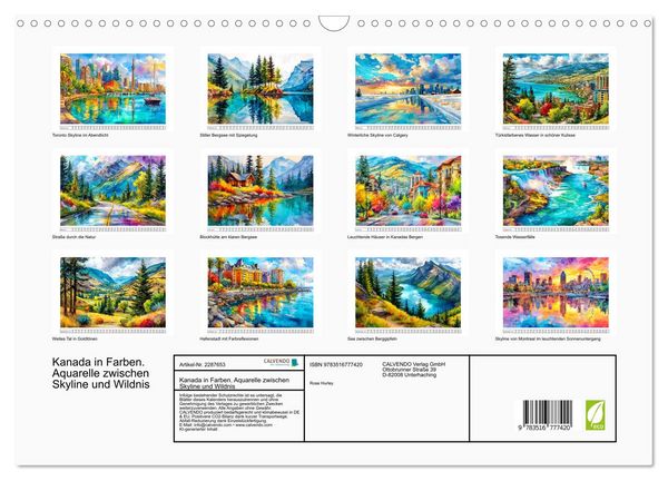Produktbild: Kanada in Farben. Aquarelle zwischen Skyline und Wildnis (Wandkalender 2027 DIN A3 quer), CALVENDO Monatskalender