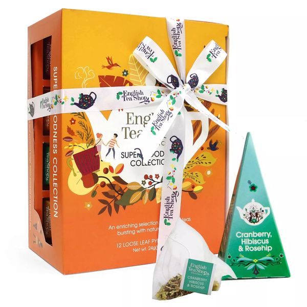 Produktbild: BIO Tee Geschenk mit Schleife "Super Goodness Tee Kollektion", 6 Sorten, 12 kompostierbare Pyramiden-Beutel