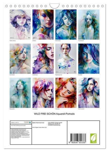 Produktbild: WILD FREI SCH&Ouml;N Aquarell-Portraits (Wandkalender 2026 DIN A4 hoch), CALVENDO Monatskalender