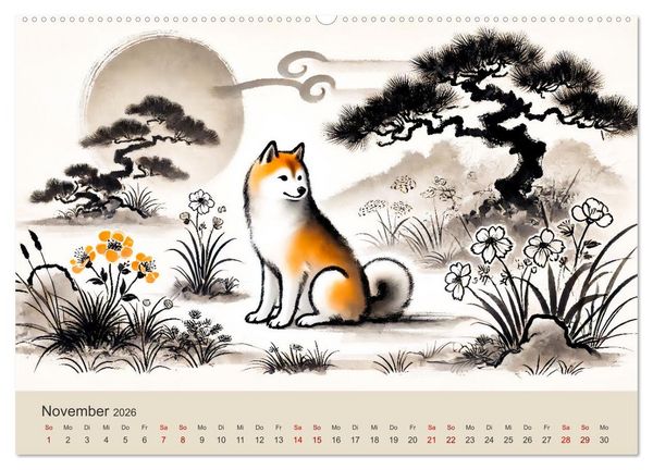 Produktbild: Chinesische Tierkreiszeichen - Kunstvolle KI-Tuschemalerei des Ostens (Wandkalender 2026 DIN A2 quer), CALVENDO Monatskalender