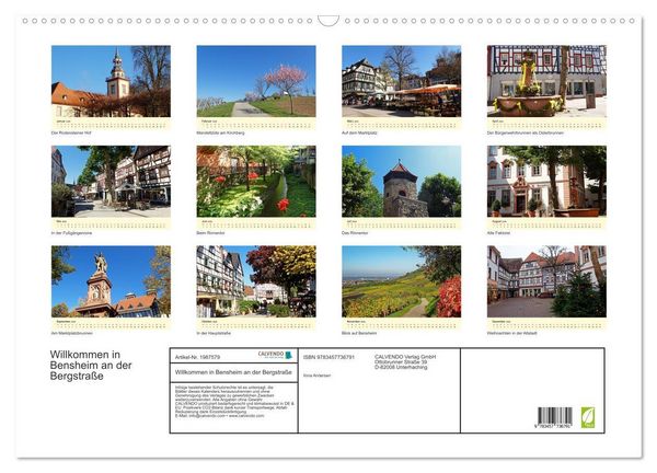 Produktbild: Willkommen in Bensheim an der Bergstra&szlig;e (Wandkalender 2026 DIN A2 quer), CALVENDO Monatskalender