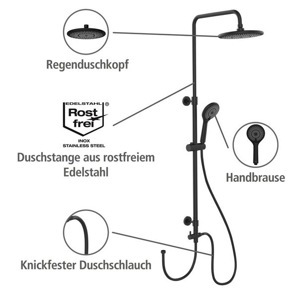 Produktbild: Duschsystem Watersaving Schwarz, bis zu 40 % Wasserersparnis