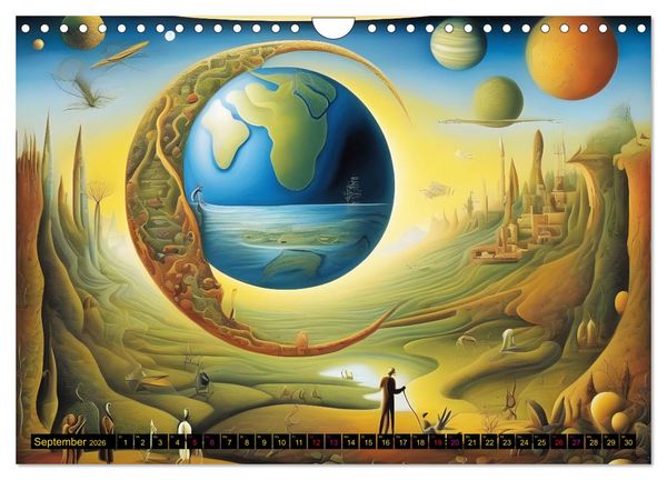 Produktbild: Erde, Sonne, Mond und Sterne Surrealistische Kunstwerke (Wandkalender 2026 DIN A4 quer), CALVENDO Monatskalender
