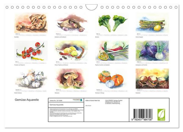 Produktbild: Gem&uuml;se Aquarelle (Wandkalender 2026 DIN A4 quer), CALVENDO Monatskalender