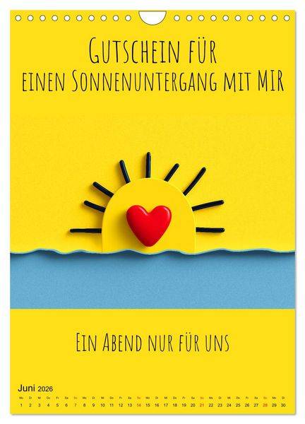 Produktbild: Gutscheinkalender - Gutschein Karten als Geschenk der Liebe (Wandkalender 2026 DIN A4 hoch), CALVENDO Monatskalender