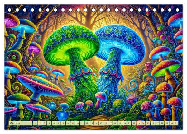 Produktbild: Psychedelische Pilze - Die bunte Welt der magischen Pilze (Tischkalender 2026 DIN A5 quer), CALVENDO Monatskalender