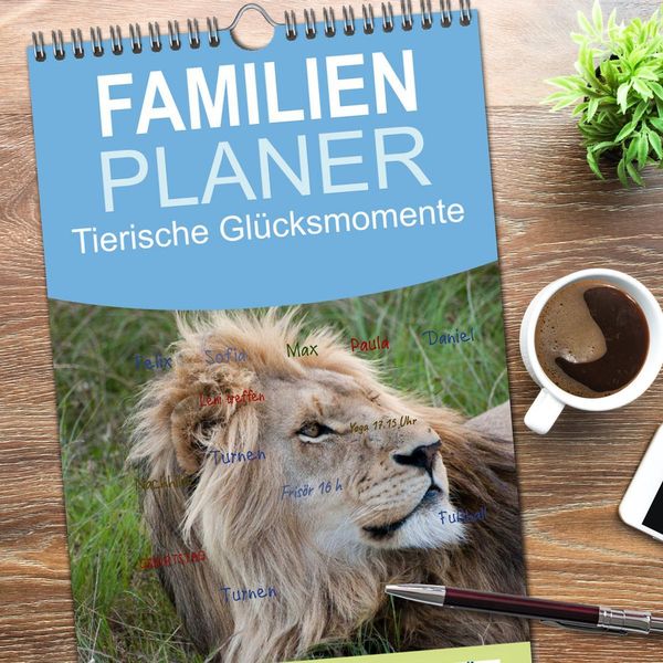 Produktbild: Familienplaner 2026 - Tierische Gl&uuml;cksmomente mit 5 Spalten (Wandkalender, 21 x 45 cm) CALVENDO