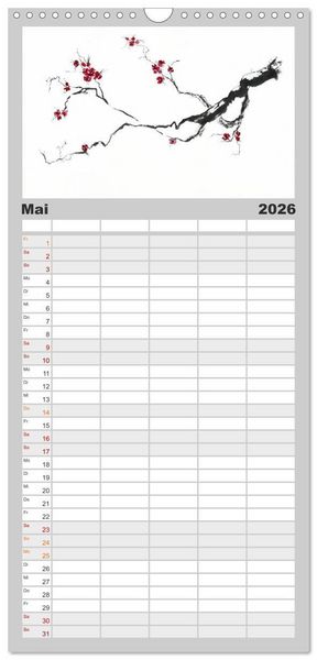 Produktbild: Familienplaner 2026 - Asiatische Tuschmalerei mit 5 Spalten (Wandkalender, 21 x 45 cm) CALVENDO