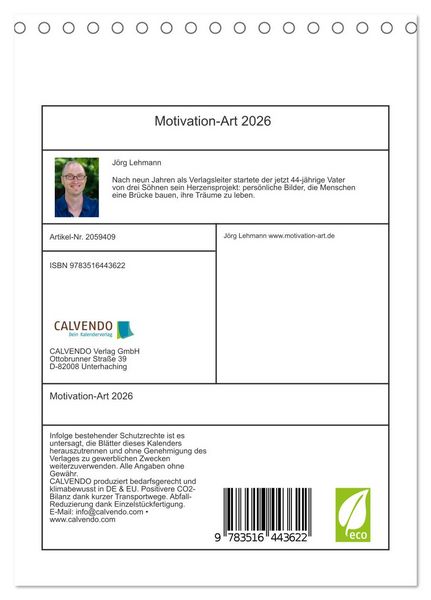 Produktbild: Motivation-Art 2026 (Tischkalender 2026 DIN A5 hoch), CALVENDO Monatskalender