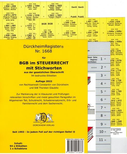 Produktbild: D&uuml;rckheimRegister&reg; BGB im Steuerrecht MIT STICHWORTEN