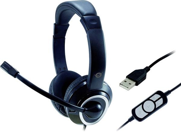 Conceptronic POLONA 01B Telefon  Over Ear Headset kabelgebunden Stereo Schwarz  Fernbedienung, Lautstärkeregelung, Mikro