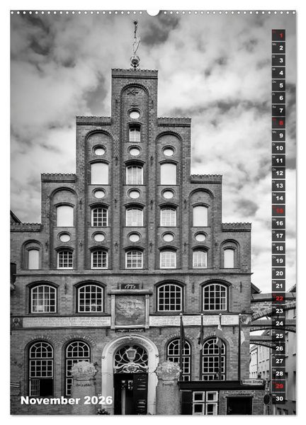 Produktbild: L&Uuml;BECK Monochrome Momente (hochwertiger Premium Wandkalender 2026 DIN A2 hoch), Kunstdruck in Hochglanz