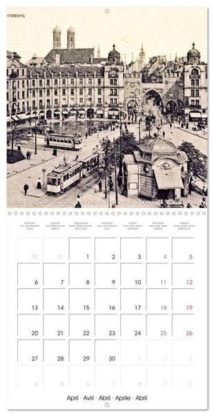 Produktbild: Promenade &agrave; travers Munich : Cartes postales historiques de la ville (Calendrier mural carr&eacute; 2026 30x30 cm) Calendrier double avec une page pour vos prises de notes