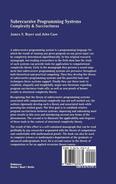 Produktbild: Subrecursive Programming Systems