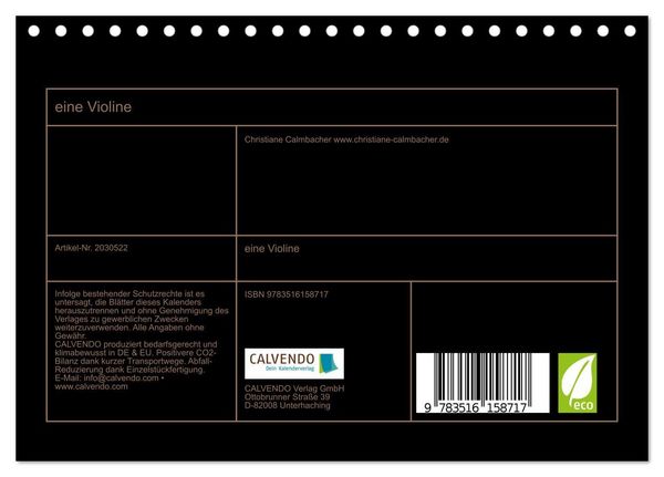 Produktbild: eine Violine (Tischkalender 2026 DIN A5 quer), CALVENDO Monatskalender