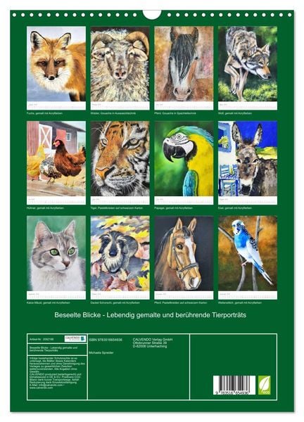 Produktbild: Beseelte Blicke - Lebendig gemalte und ber&uuml;hrende Tierportr&auml;ts (Wandkalender 2026 DIN A3 hoch), CALVENDO Monatskalender