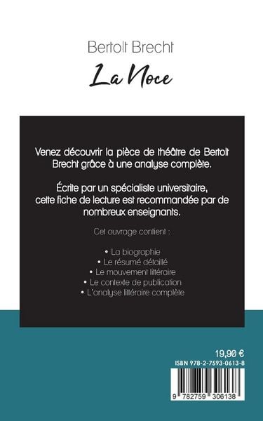 Produktbild: La Noce de Bertolt Brecht (fiche de lecture et analyse compl&egrave;te de l'oeuvre)