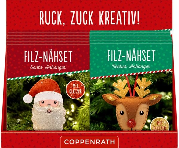 Produktbild: Filz-N&auml;hsets: Weihnachts-Anh&auml;nger Santa/Rentier, sort.