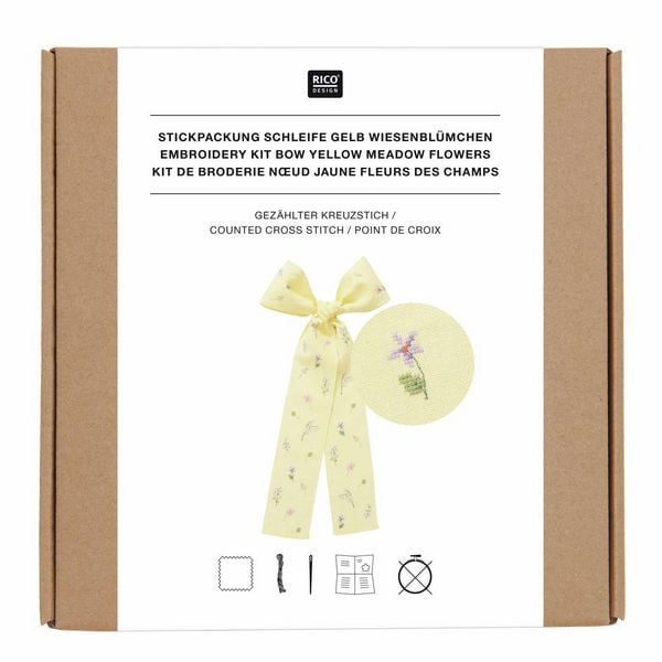 Produktbild: Stickpackung, Gez&auml;hlter Kreuzstich Schleife Wiesenbl&uuml;mchen, Hellgelb, 30 x 54 cm, 100% Leinen