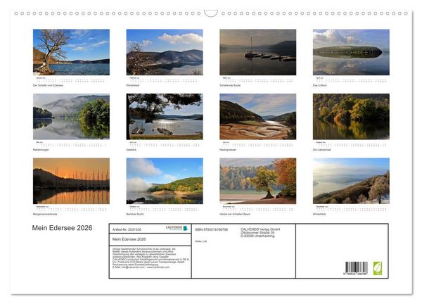 Produktbild: Mein Edersee 2026 (Wandkalender 2026 DIN A2 quer), CALVENDO Monatskalender