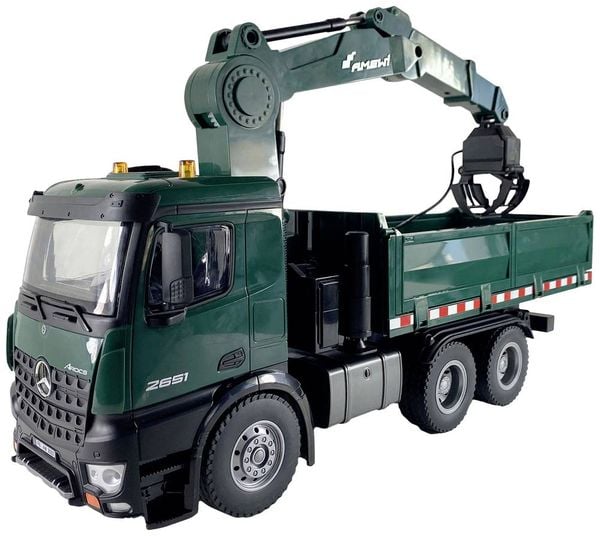 Amewi 22568 Arocs Kranwagen 1:14 Elektro RC Modell-LKW RtR inkl. Akku und Ladekabel, mit Geräuschefunktion, mit Lichteff