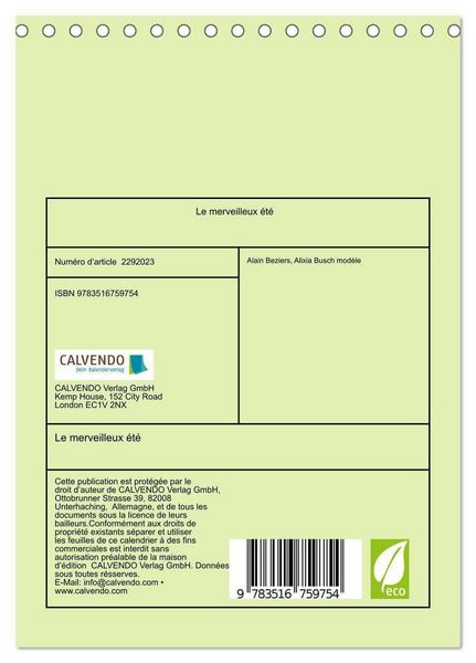 Produktbild: Le merveilleux &eacute;t&eacute; (Calendrier de bureau 2027 DIN A5 horizontal), CALVENDO calendrier mensuel