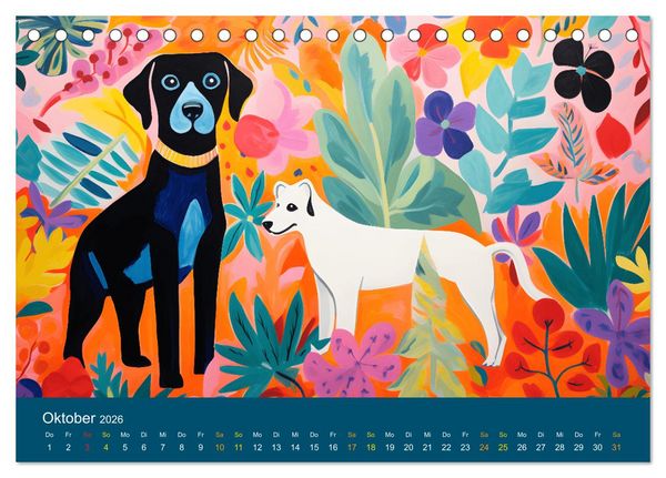 Produktbild: Hunde Kunstwerke - Hunde im Stil des Fauvismus k&uuml;nstlerisch gestaltet (Tischkalender 2026 DIN A5 quer), CALVENDO Monatskalender