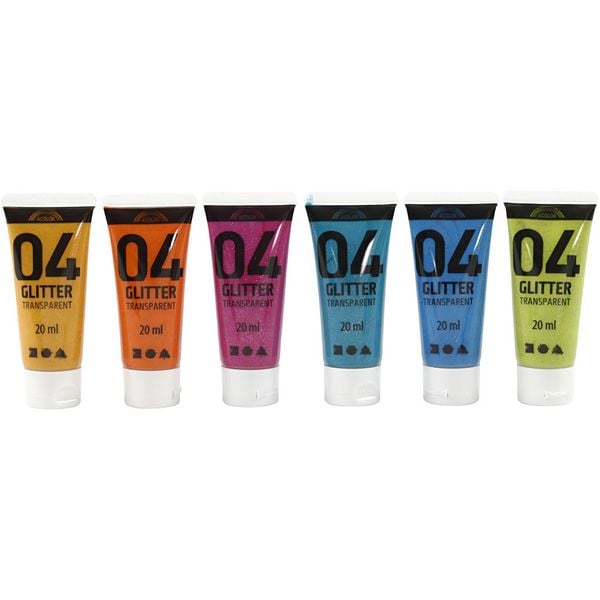 Produktbild: Creativ Company Glitter-Acrylfarbe, sortierte Farben, 6x20 ml